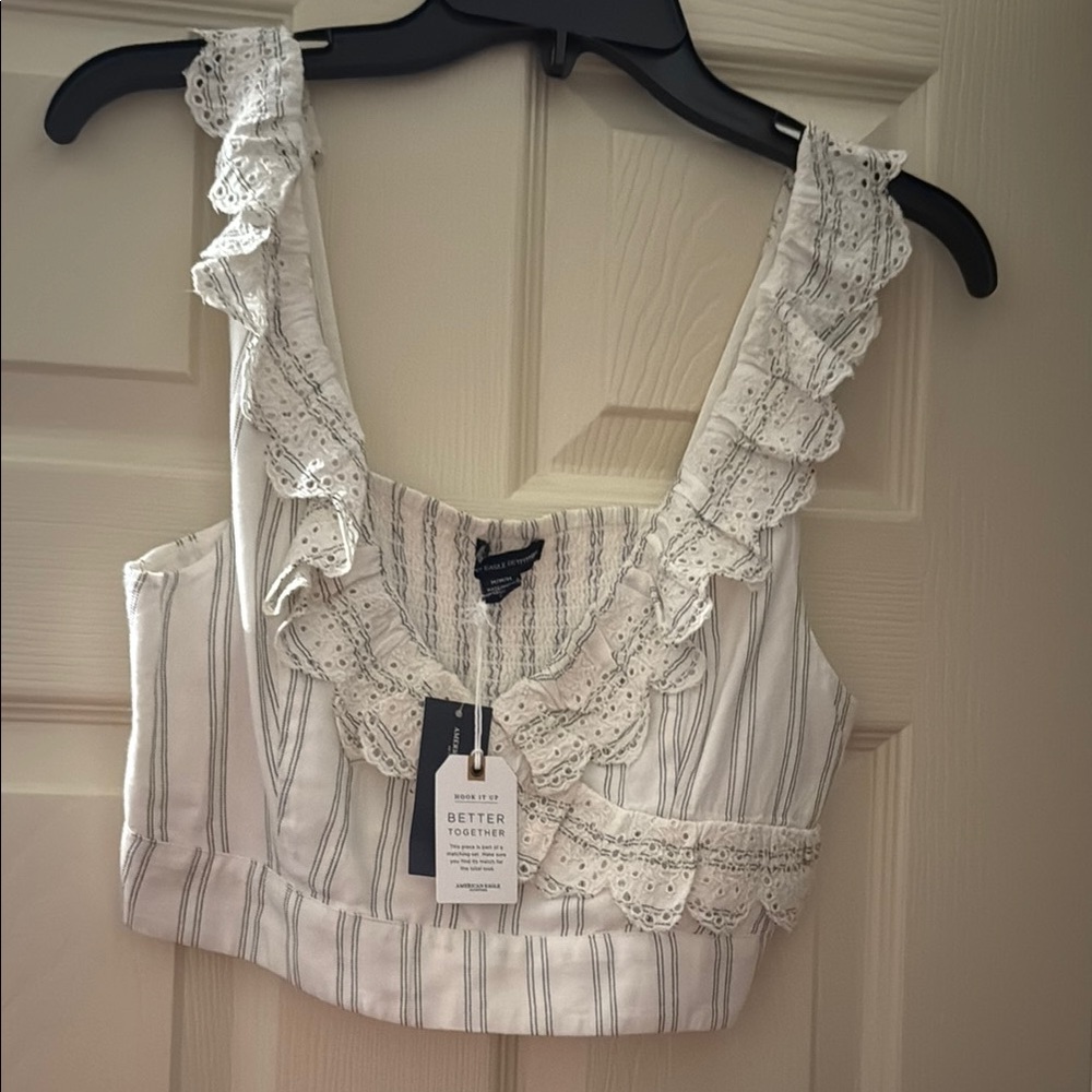 American Eagle Outfitters White Ruffled Crop Blouse